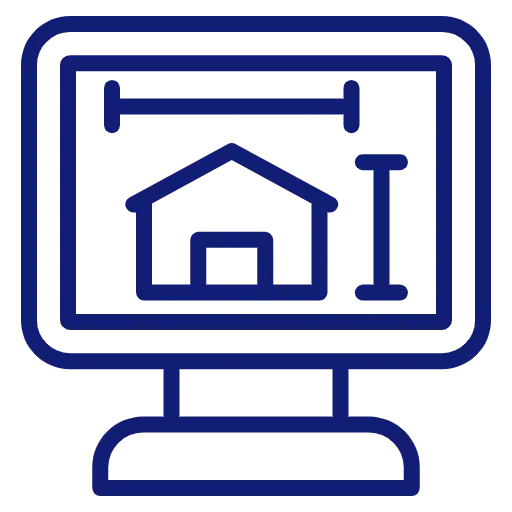 high avalability - Incture Technologies Blueprint-style illustration on a computer monitor showing a house plan with a ruler and a vertical measurement tool.