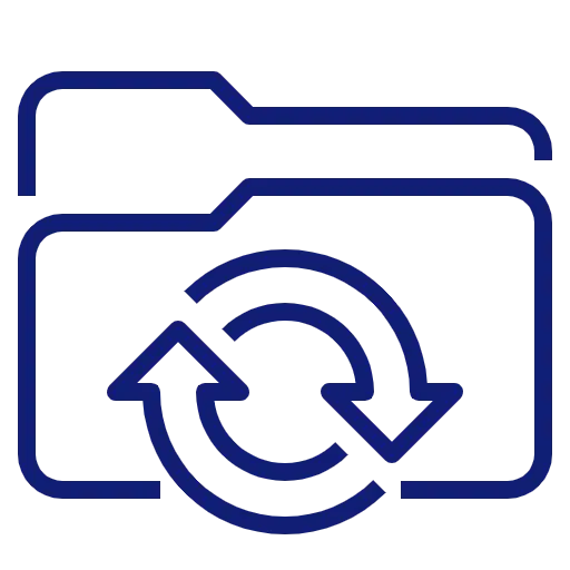 restore backup - Incture Technologies Two overlapping folders with a circular sync arrows indicator, meaning folder synchronization.